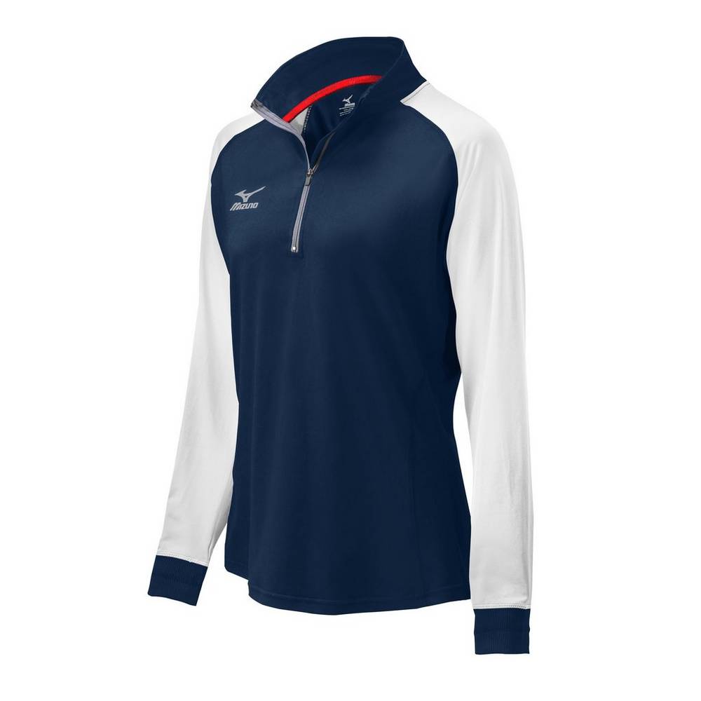 Mizuno Prime 1/2 Cipzáros Női Jacke Sötétkék/Fehér NJK397465